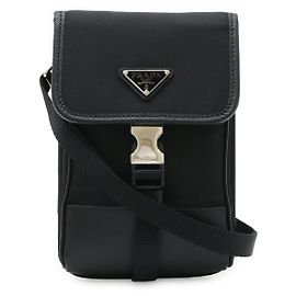 Custodia per smartphone e borsa 2WAY con logo triangolo in nylon Prada Nero
