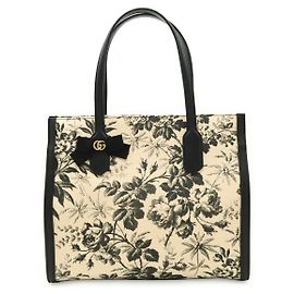 Borsa Tote Gucci GG Ribbon Floral Canvas Leather Marrone Beige