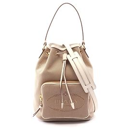Prada Logo Jacquard 2WAY Handbag Brown Beige