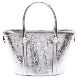 Dior Oblique Leather Tote Bag Silvery Metallic