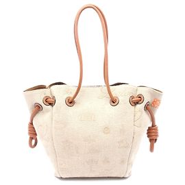 Loewe Flamenco Knot Small Tote Bag Canvas Leather Brown Beige
