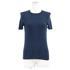 Pull à manches courtes en coton et lin Chanel Bleu Bleu Marine