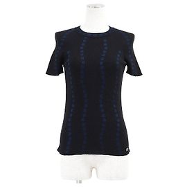 Pull en maille Chanel P53600 en coton et lin Noir Bleu