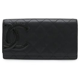 Chanel Cambon Line Soft Calf Long Wallet Black Pink
