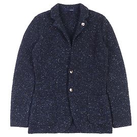 Autre Marque Lardini Wool Tweed Knit Jacket Blue Navy blue