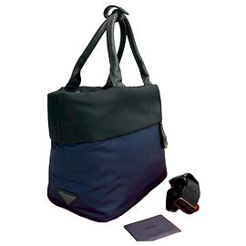 Borsa 2way in nylon e pelle Prada Nero Blu navy