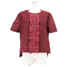 Fendi Flower Jacquard Wool Blend Top Red