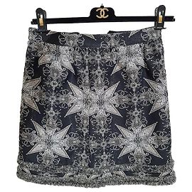 Chanel Star and CC Logo Pattern Mini Skirt Black White Grey