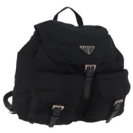 PRADA Backpack Nylon Black Silver Auth 185957 Black Silvery