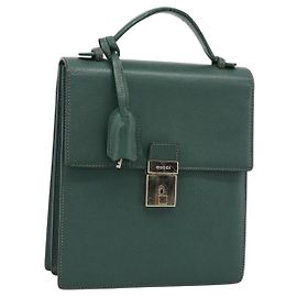 Bolsa GUCCI de couro verde e dourada Auth 184457 Dourado Verde