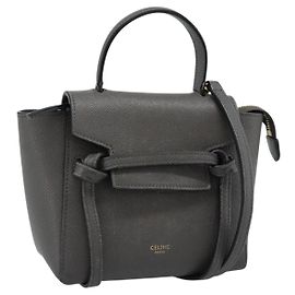 Céline Bolsa de mão CELINE Pico Belt de couro 2way Cinza Ouro Auth 186203 Marrom Dourado