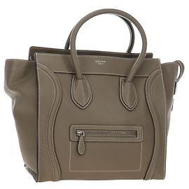 Céline CELINE Luggage Mini Shopper Handtasche aus Leder Grau Silber Authentisch yk20501SAM Braun Silber