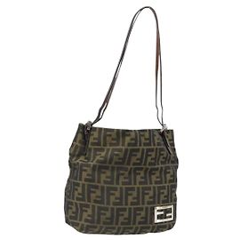 FENDI Zucca Canvas Tote Bag Black Brown Auth 185908 Brown Black