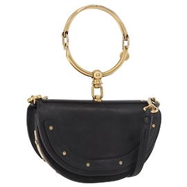 Chloé Bolsa Chloe Nile de couro 2way Preta Dourada Auth 185727A Preto Dourado