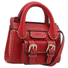 Chloé Bolsa Chloe de couro 2way Vermelho Ouro Auth BA13481A Vermelho Dourado