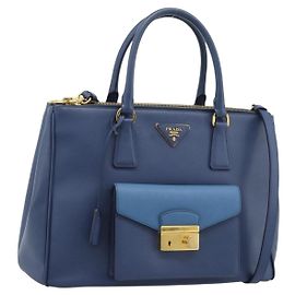 Borsa PRADA in pelle Saffiano 2way Blu Oro Auth 186202M Blu D'oro