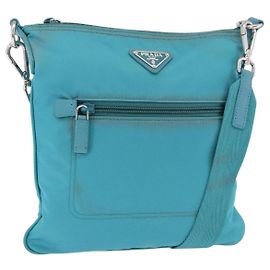 Borsa a tracolla PRADA Nylon Azzurro Chiaro Argento Auth 186844A Argento Blu chiaro