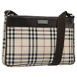 Borsa a tracolla BURBERRY Nova Check in tela Silver Beige Auth 179533 Argento Beige