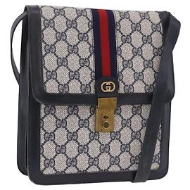 Borsa a tracolla GUCCI GG Supreme Sherry Line PVC Blu Navy Oro Auth 187772 D'oro Blu navy
