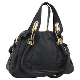Chloé Bolsa Chloe Paraty de Couro 2way Preta Ouro Auth 187112A Preto Dourado