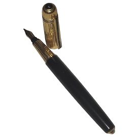 Stylo Plume Cartier Or et Laque Noire Noir Doré