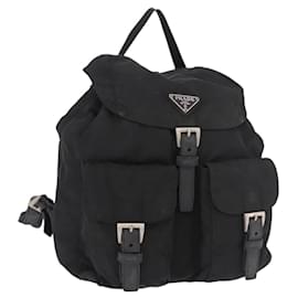 PRADA Backpack Nylon Black Silver Auth 179537 Black Silvery
