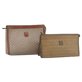 Céline CELINE Fendi Macadam Canvas Zucchino Canvas Bag PVC 2 Set Beige Auth 187404 Bege