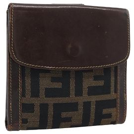 FENDI Portafoglio Bifold in Tela Zucca Nero Marrone Auth 186546 Marrone Nero
