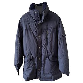 Armani Jeans Navy Blue Puffer Jacket with Fur Collar Navy blue
