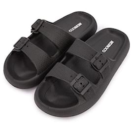 Autre Marque Black Rubber Double-Strap Flat Sandals Black