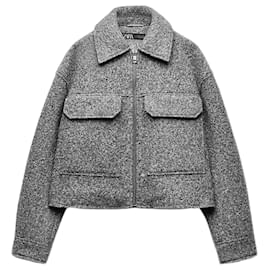 Zara Grey Wool Blend Short Jacket Grey