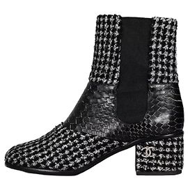 Chanel Tweed Ankle Boots, Size 38.5 Pre-owned Other