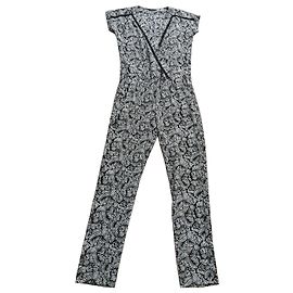 IKKS Women Black and White Leaf Print Jumpsuit Black White