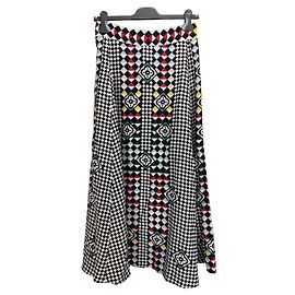 Autre Marque Holly Fulton Maxirock aus Seide mit geometrischem Print Schwarz Weiß Rot Blau Grün Gelb
