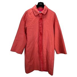 Agnona Abrigo de Cachemira con Ribete de Pelo Rosa Coral