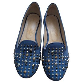 Autre Marque Parcours Paris Sapatilhas de couro azul com tachas de estrelas Azul