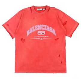 T-shirt a maniche corte Balenciaga Destroyed Distressed Rosso