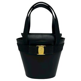 Salvatore Ferragamo Vara Ribbon Leather Mini Tote Bag Black