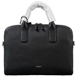 Giorgio Armani Black Grained Leather Briefcase Black