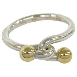 Tiffany & Co. Double Hook & Eye Band Ring Silvery Golden