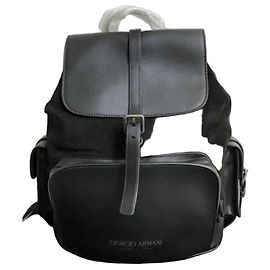 Giorgio Armani Leather and Suede Backpack - Black Black