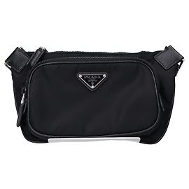 Borsa a tracolla nera Prada con finiture argentate Nero