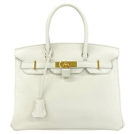 Hermès Sac à main Hermes Birkin 30 en cuir Taurillon Clemence blanc Blanc
