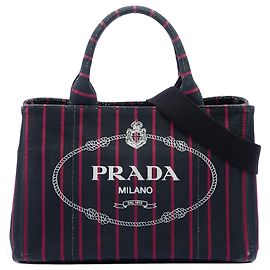 Bolsa Prada Black Small Canvas Canapa Logo Stripes Preto