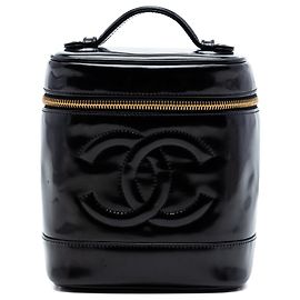 Chanel Black CC Patent Vanity Bag Black