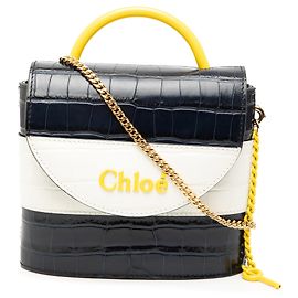 Chloé Blue Tricolor Croc Embossed Leather Aby Lock Satchel Blue Navy blue
