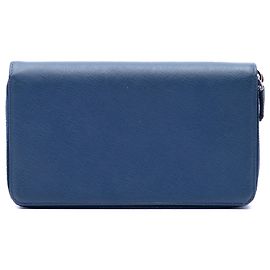 Prada Blue Saffiano Double Zip Long Wallet Blue