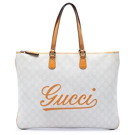 Gucci White Large GG Supreme Heritage Logo Tote Weiß