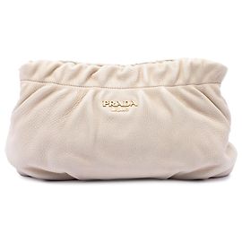 Clutch Prada Brown Vitello Daino Ruched Marrone Beige