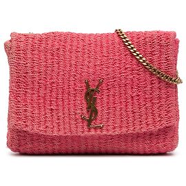 Saint Laurent Sac bandoulière Kate Monogram en raphia rose, taille Medium Rose